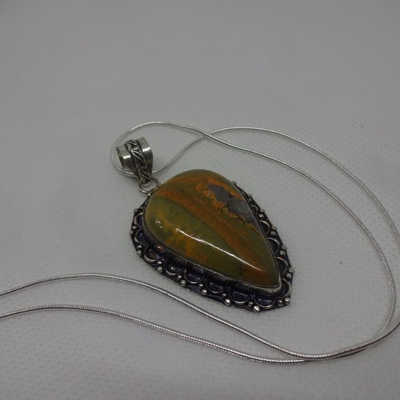 Natural "BUMBLE BEE JASPER" Handmade Sterling Pendant on a 18" Chain #591 - Picture 2 of 3